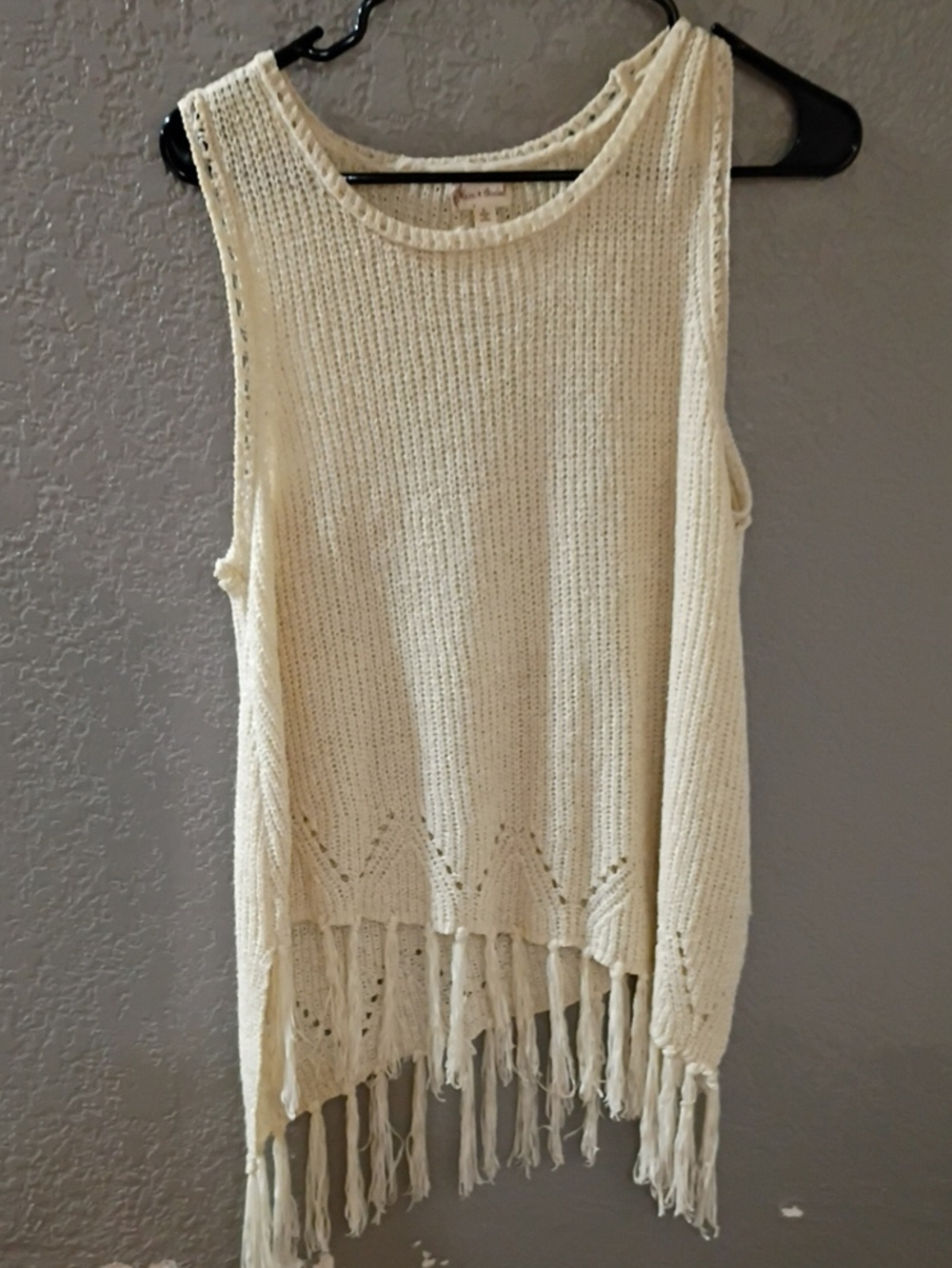 Boho Cream Knit Fringe Tank Top